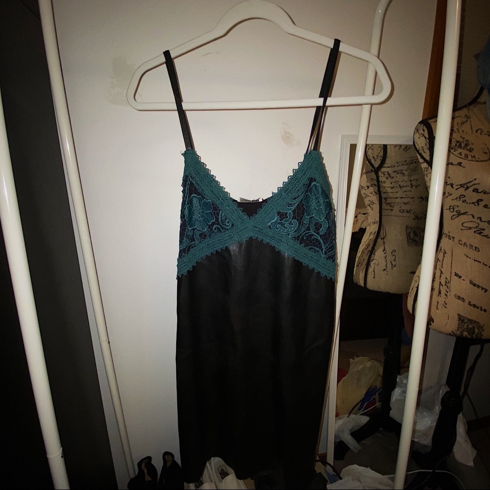 Zara faux leather spaghetti lace strap dress